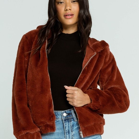Full Tilt Faux Fur Hooded Bomber Jacket - Picture 9 of 12